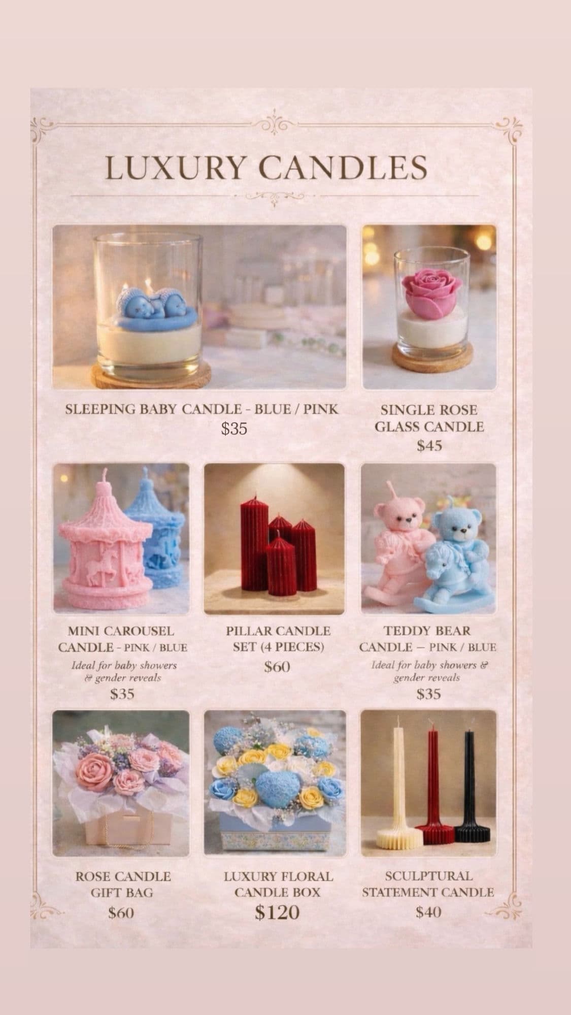Halo Glow Co. candle catalogue — every product with prices